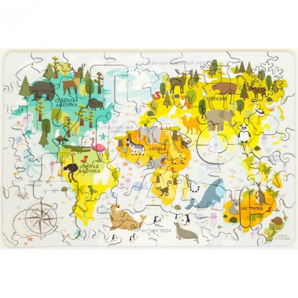 Пазл - конструктор деревянный «Карта мира» мини