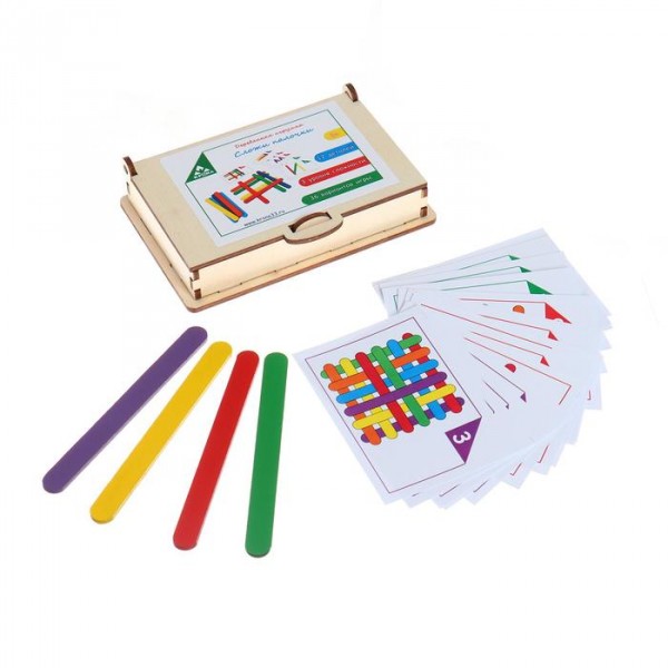 Игровой набор «Сложи палочки» 18 карточек,12 цветных деревянных палочек